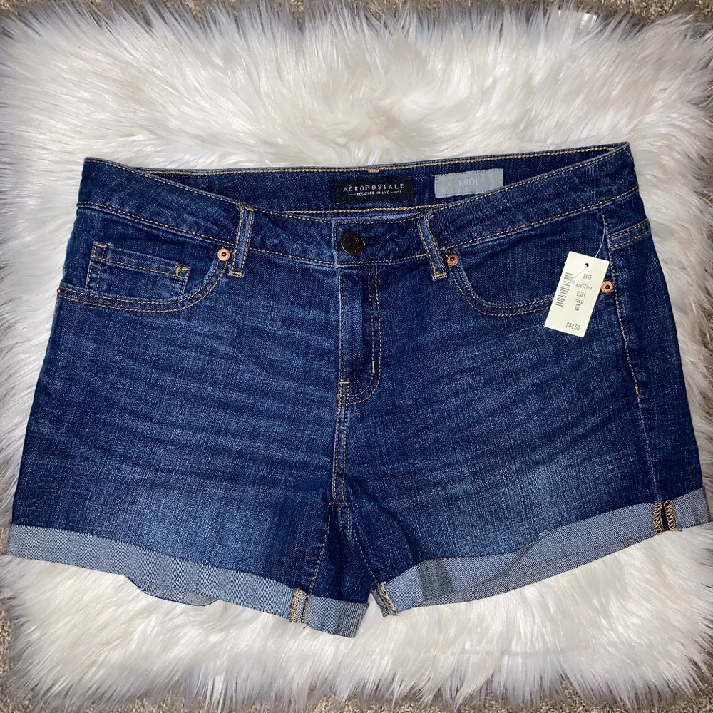 Aeropostale Stretchy Denim Midi Shorts